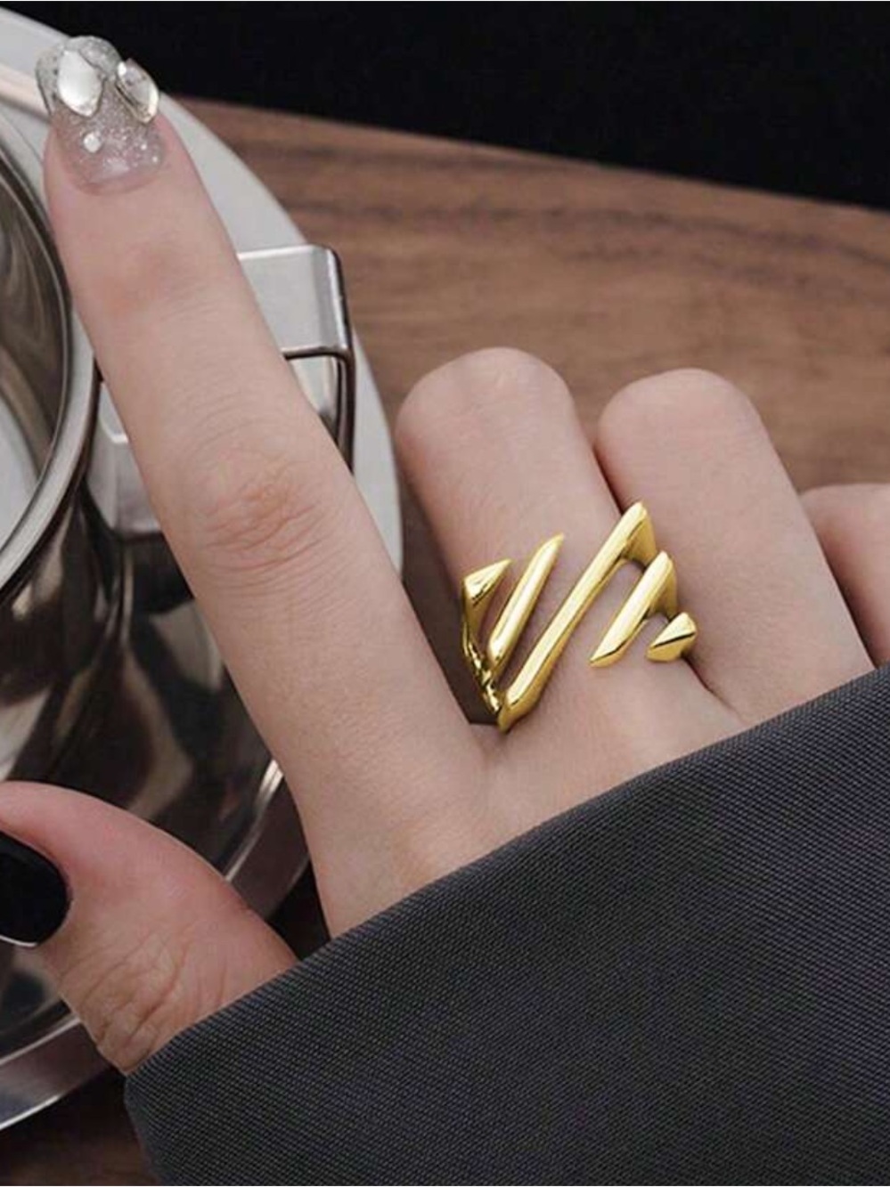 Minimalist Square Hollow Adjustable stainless steel Ring